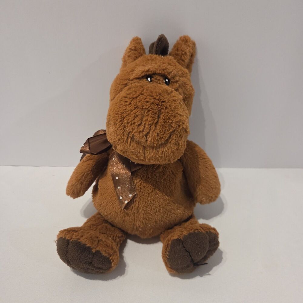 HugFun Vintage Brown Horse Plush W/ Polka Dot Neck Bow 13"